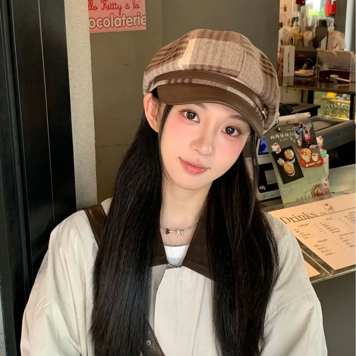 British Plaid Octagonal Hat Warm Woolen Newsboy Cap - Image 7