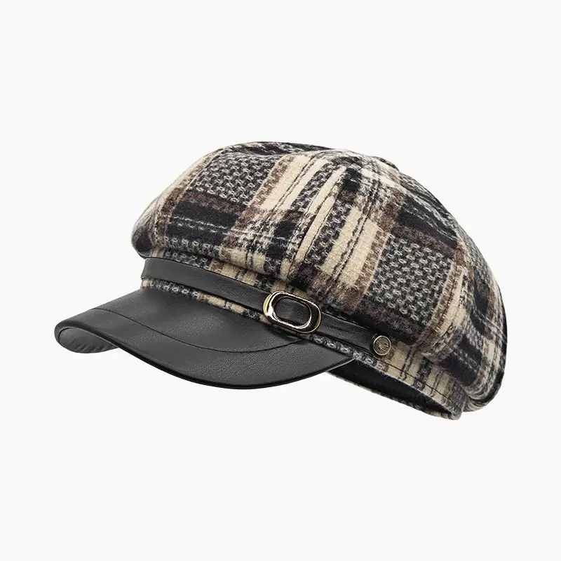 British Plaid Octagonal Hat Warm Woolen Newsboy Cap - Image 8