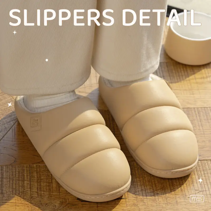 Cotton Slippers for Women in Winter Waterproof Pu Leather New Anti-Slip Warm Couple Home Leisure Indoor Leather Slippers for Men - Image 7