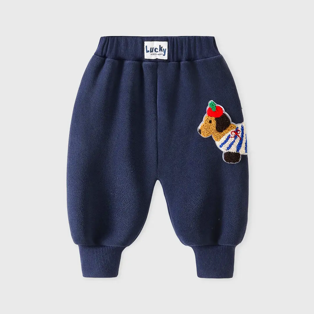 Children's Autumn Outdoor Warm Sweatpants Unisex Baby Double-Sided Fleece Long Pants Autumn and Winter Cartoon Casual Long Pants