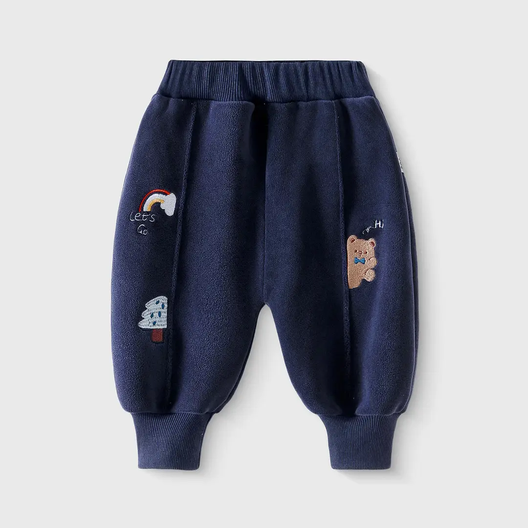Children's Autumn Outdoor Warm Sweatpants Unisex Baby Double-Sided Fleece Long Pants Autumn and Winter Cartoon Casual Long Pants