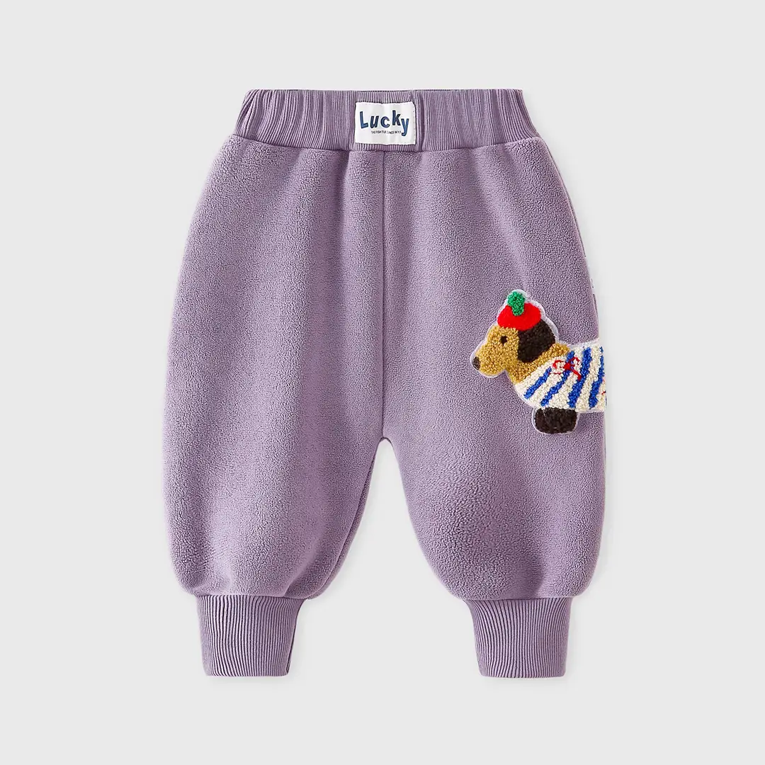Children's Autumn Outdoor Warm Sweatpants Unisex Baby Double-Sided Fleece Long Pants Autumn and Winter Cartoon Casual Long Pants