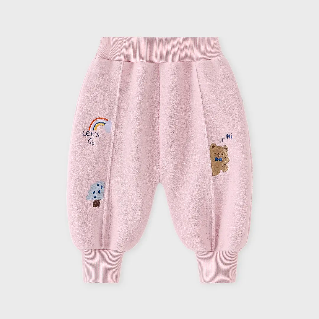 Children's Autumn Outdoor Warm Sweatpants Unisex Baby Double-Sided Fleece Long Pants Autumn and Winter Cartoon Casual Long Pants