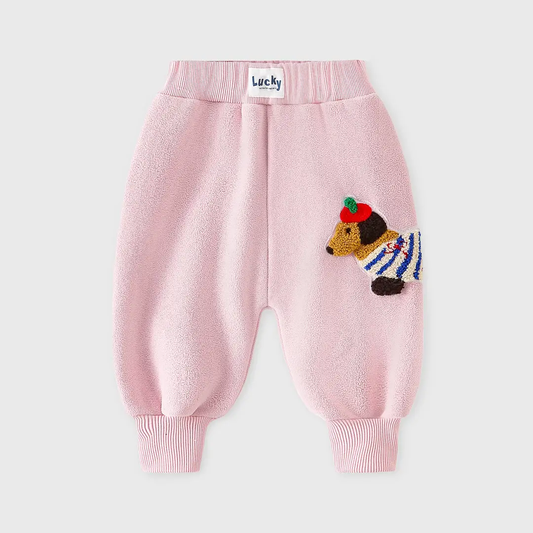 Children's Autumn Outdoor Warm Sweatpants Unisex Baby Double-Sided Fleece Long Pants Autumn and Winter Cartoon Casual Long Pants