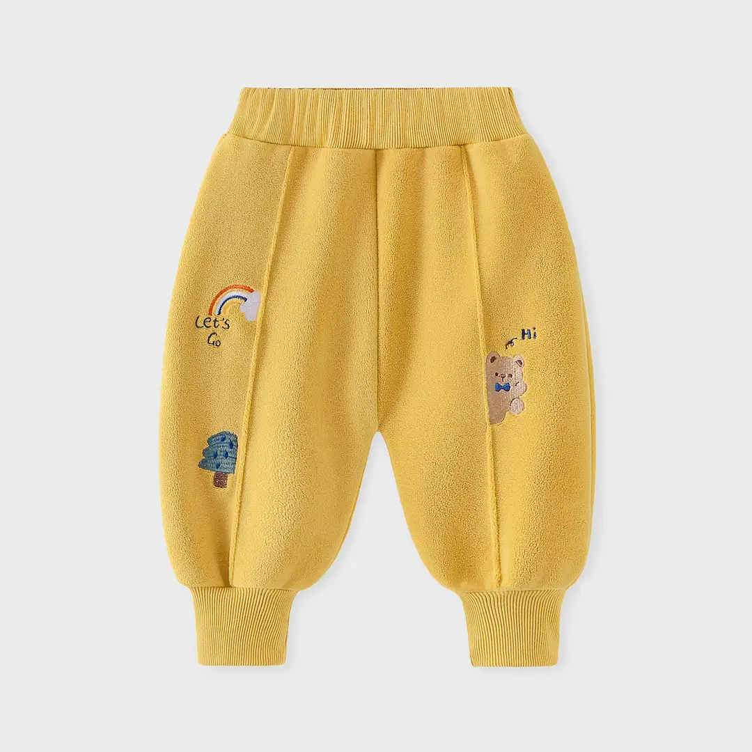 Children's Autumn Outdoor Warm Sweatpants Unisex Baby Double-Sided Fleece Long Pants Autumn and Winter Cartoon Casual Long Pants