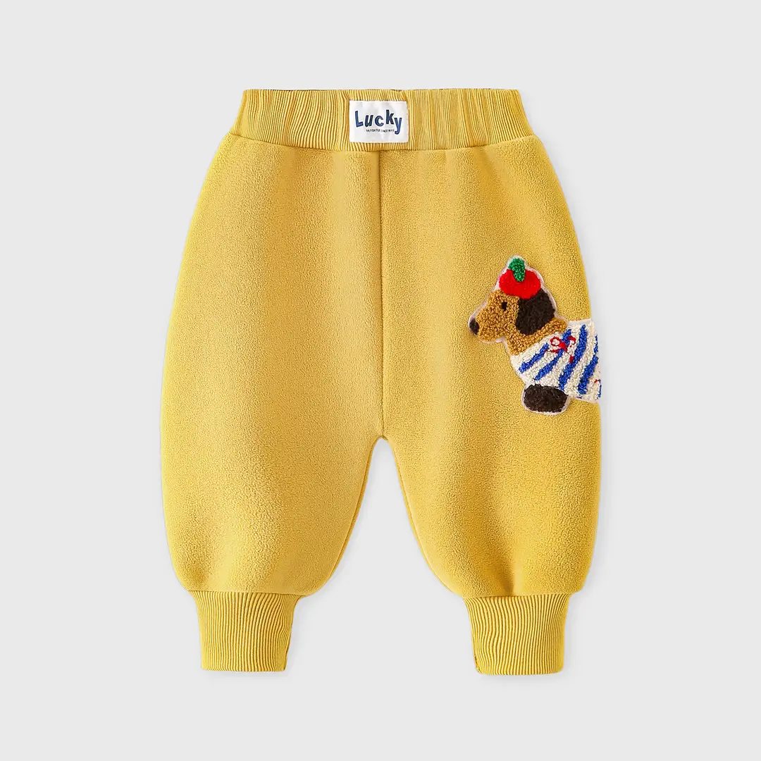 Children's Autumn Outdoor Warm Sweatpants Unisex Baby Double-Sided Fleece Long Pants Autumn and Winter Cartoon Casual Long Pants
