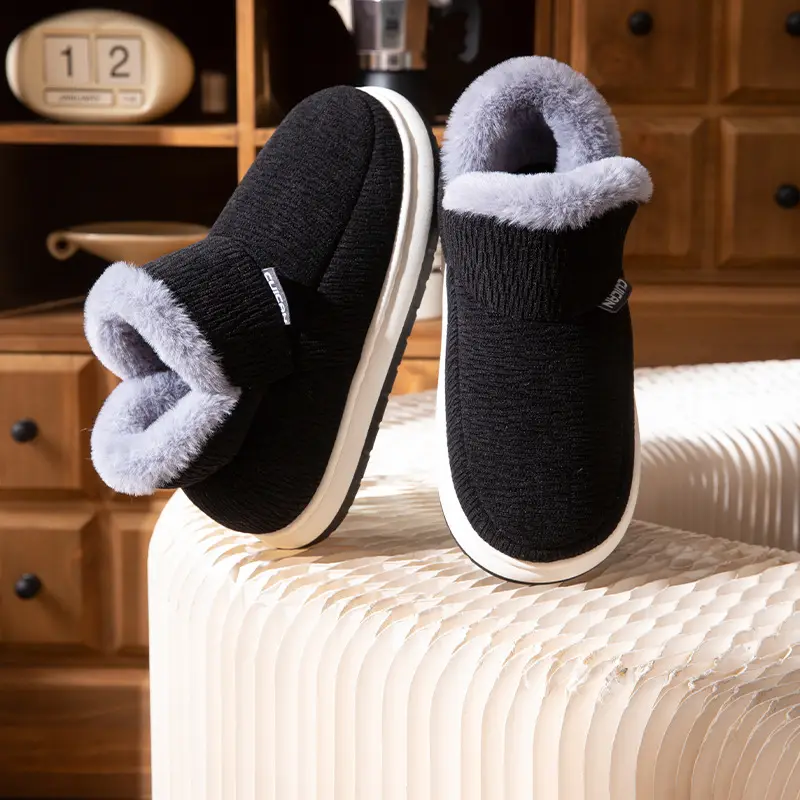 Middle-Aged and Elderly Men's Cotton Slippers Winter 2025 New Style Indoor Home Non-Slip Fleece-Lined Warm Cotton Shoes for Men