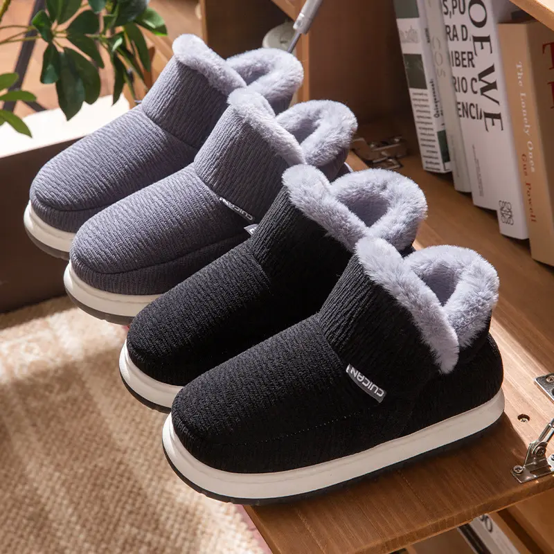 Middle-Aged and Elderly Men's Cotton Slippers Winter 2025 New Style Indoor Home Non-Slip Fleece-Lined Warm Cotton Shoes for Men