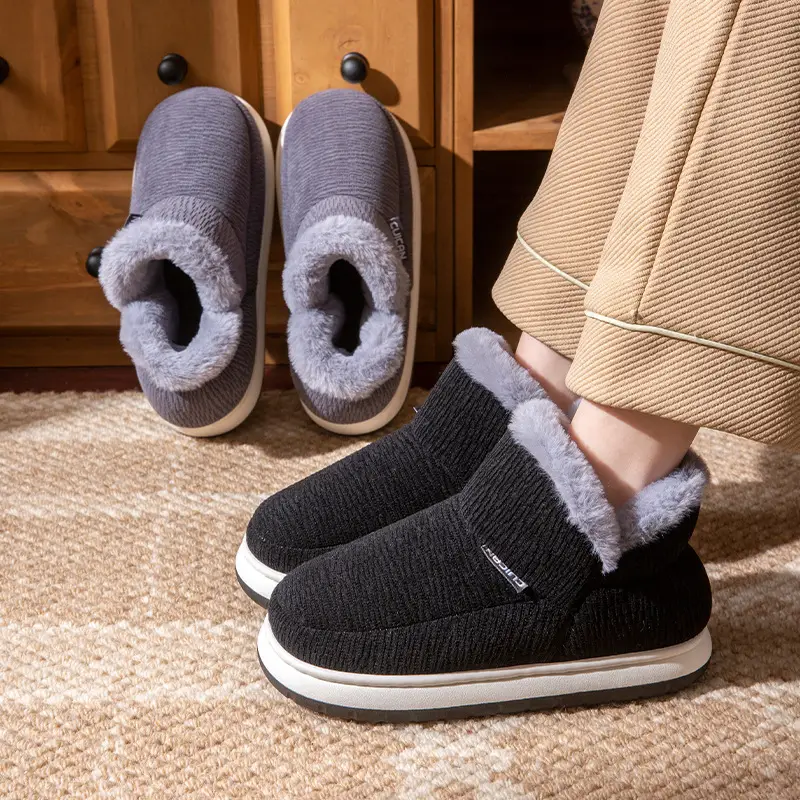 Middle-Aged and Elderly Men's Cotton Slippers Winter 2025 New Style Indoor Home Non-Slip Fleece-Lined Warm Cotton Shoes for Men