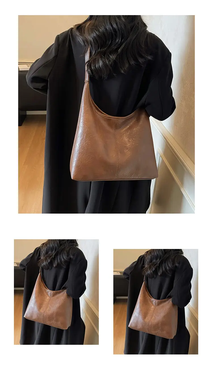 Women's Large Capacity Leather Tote Bag Brown — feature 10