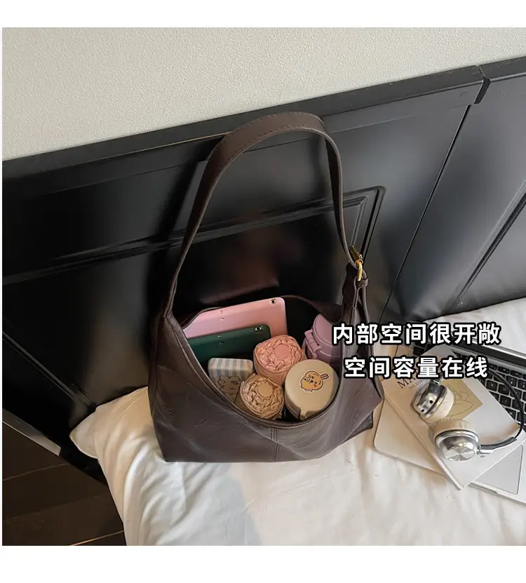Women's Large Capacity Leather Tote Bag Brown — feature 7