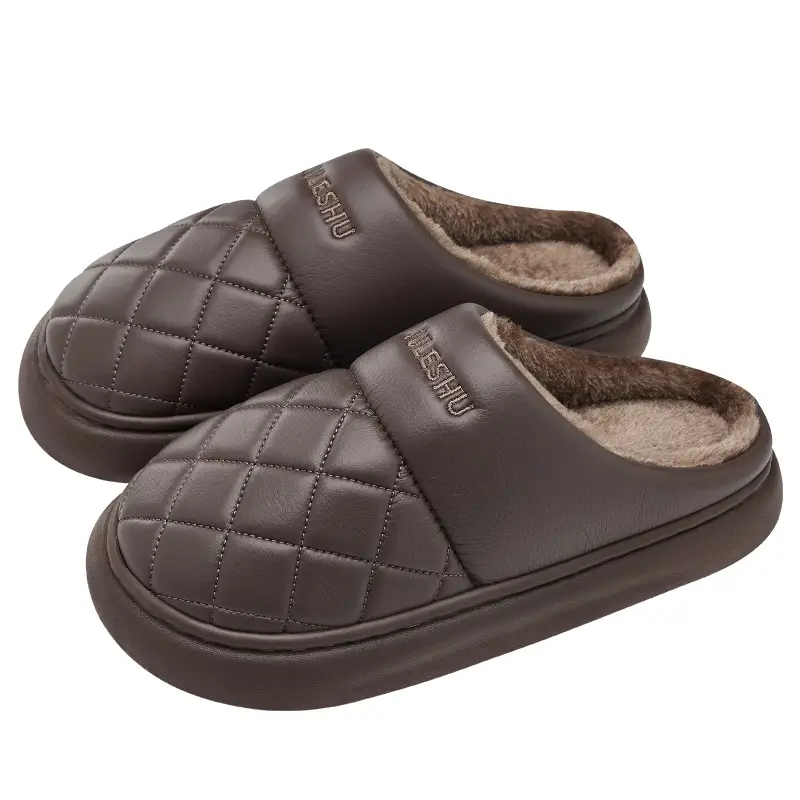 Waterproof Cotton Slippers for Women, Autumn and Winter 2026 New Model, Home Warm and Comfortable Thick-Soled Antibacterial Leather Cotton Shoes for Men, Suitable for Outdoor Wear - Image 9