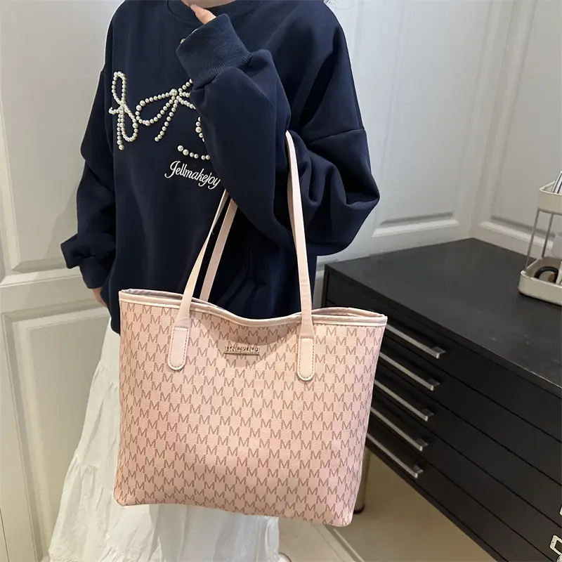 Women Large Printed Tote Bag Brown Leather Textured 2025 - Image 8