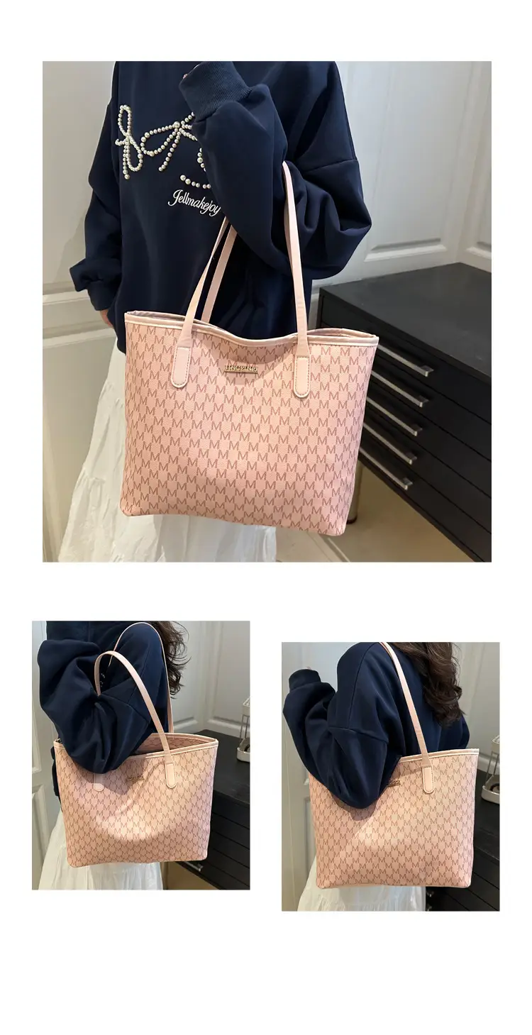 Women Large Printed Tote Bag Brown Leather Textured 2025 — feature 11