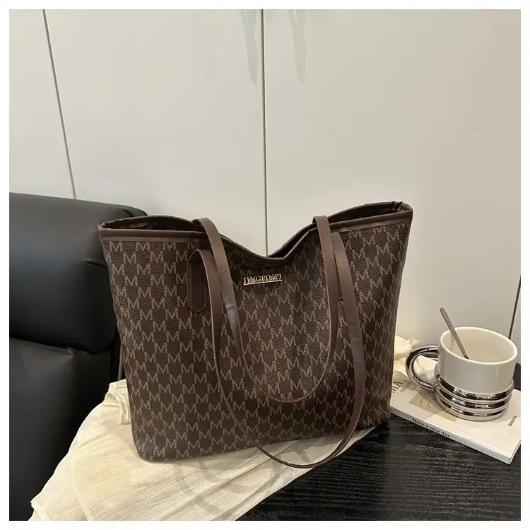 Women Large Printed Tote Bag Brown Leather Textured 2025 — feature 13