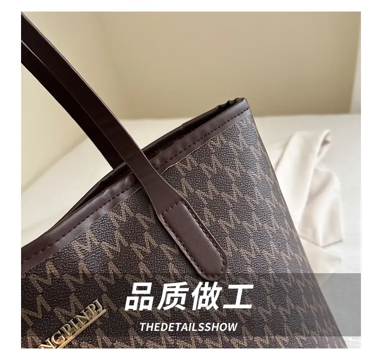 Women Large Printed Tote Bag Brown Leather Textured 2025 — feature 3
