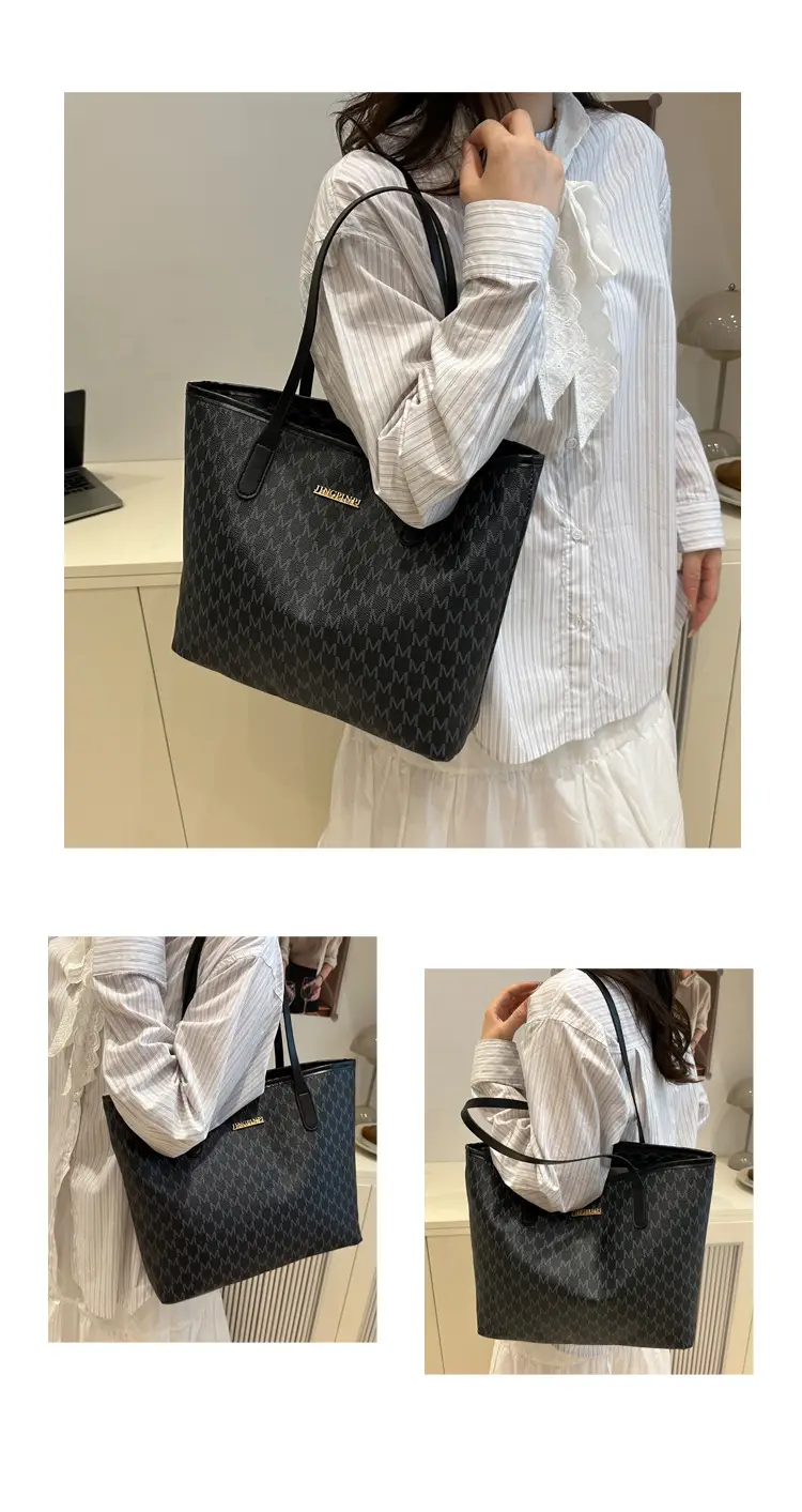 Women Large Printed Tote Bag Brown Leather Textured 2025 — feature 8