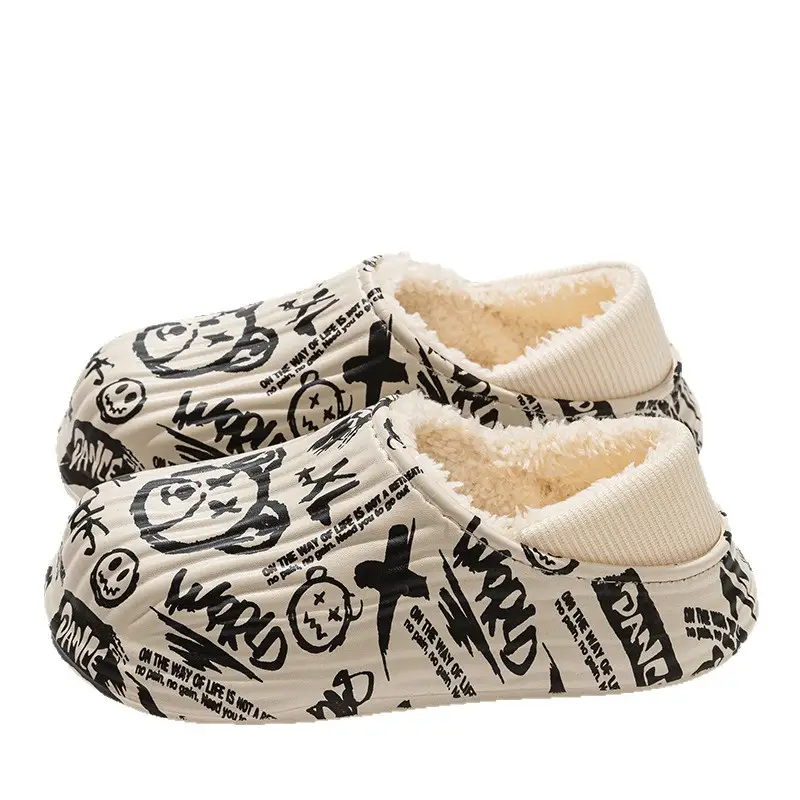 Street Fashion Men's Baotou Waterproof Warm Cotton Slippers Warm Non-Slip Home Cotton Shoes Women's Winter Couple Cotton Slippers - Image 9