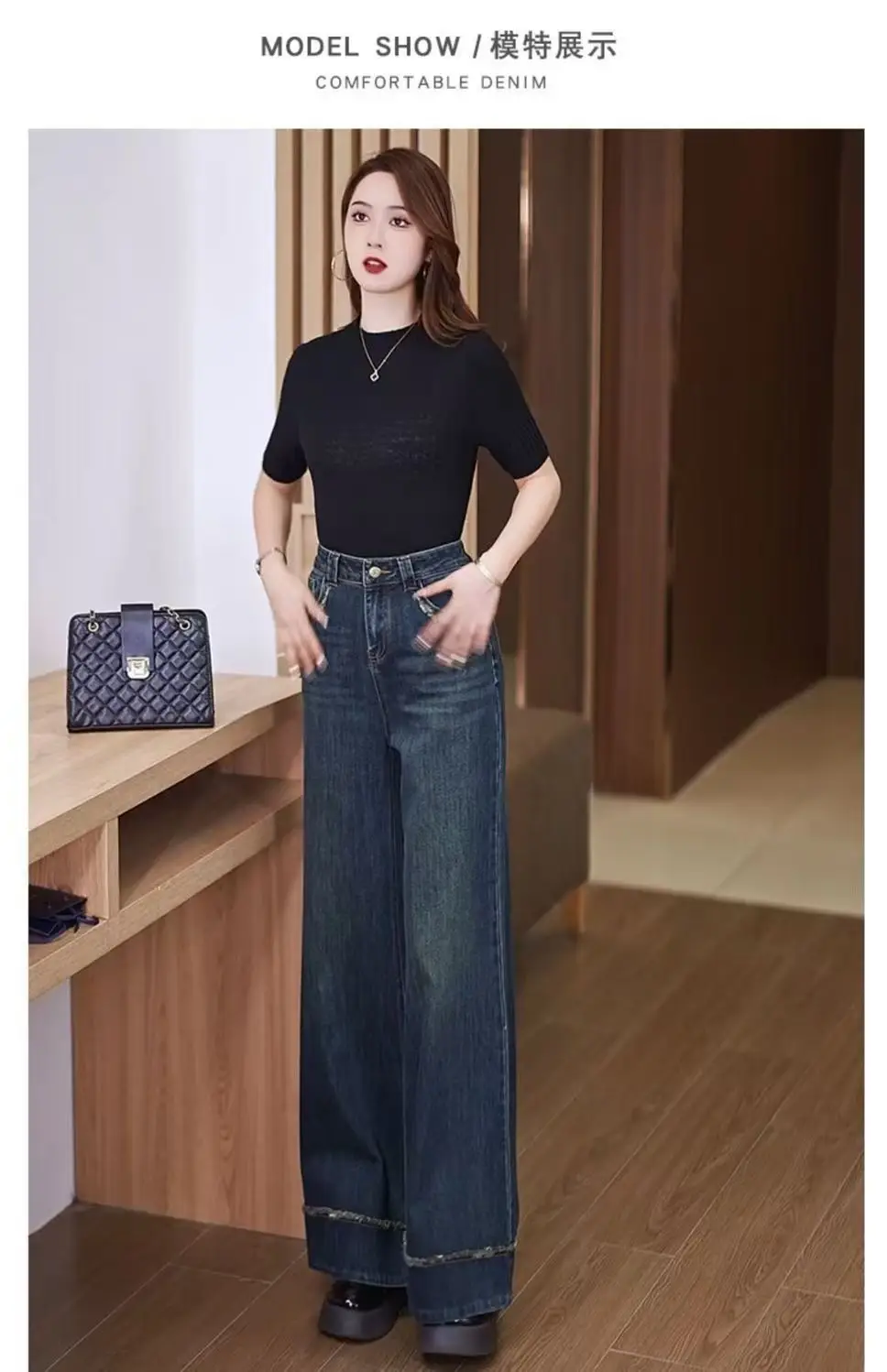 Women Retro Dark Blue High Waist Loose Flare Jeans 2025 — feature 12