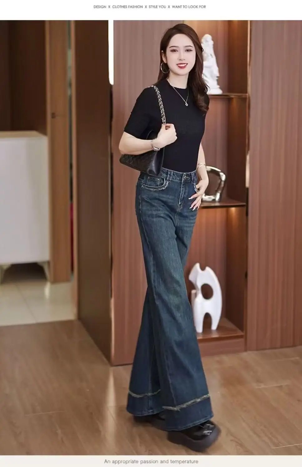 Women Retro Dark Blue High Waist Loose Flare Jeans 2025 — feature 13