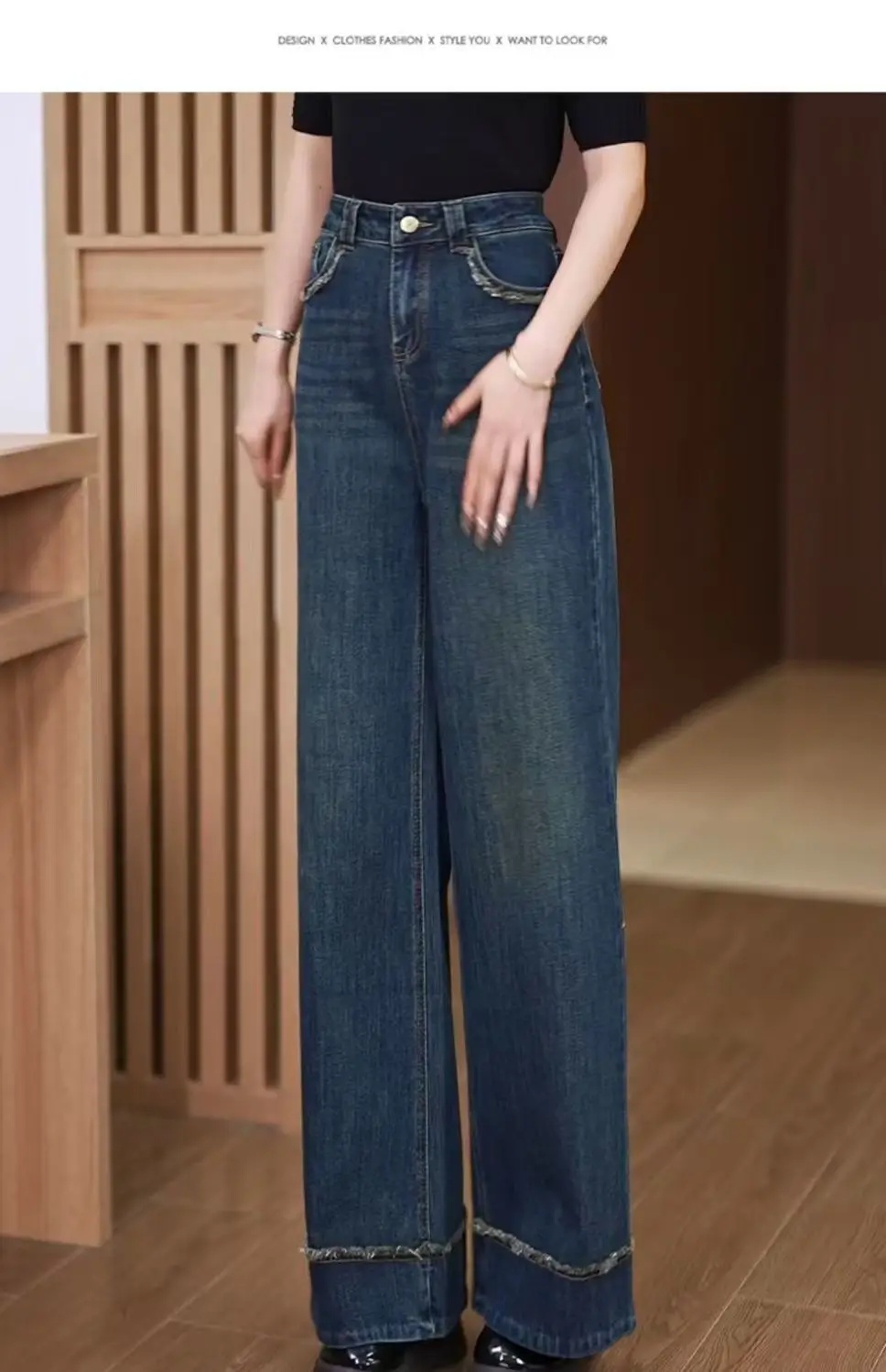 Women Retro Dark Blue High Waist Loose Flare Jeans 2025 — feature 17