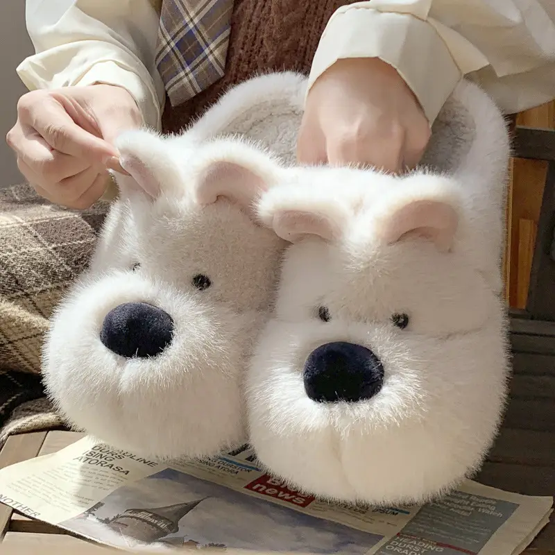 Cute Puppy Cotton Slippers for Women Winter Home Indoor Plush Warm Women's Home Soft Bottom Non-Slip Cotton Slippers Wholesale - Image 3