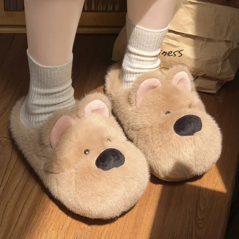 Cute Puppy Cotton Slippers for Women Winter Home Indoor Plush Warm Women's Home Soft Bottom Non-Slip Cotton Slippers Wholesale - Image 4