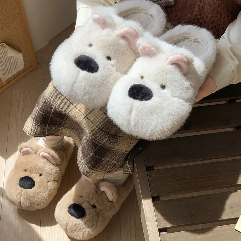 Cute Puppy Cotton Slippers for Women Winter Home Indoor Plush Warm Women's Home Soft Bottom Non-Slip Cotton Slippers Wholesale - Image 5