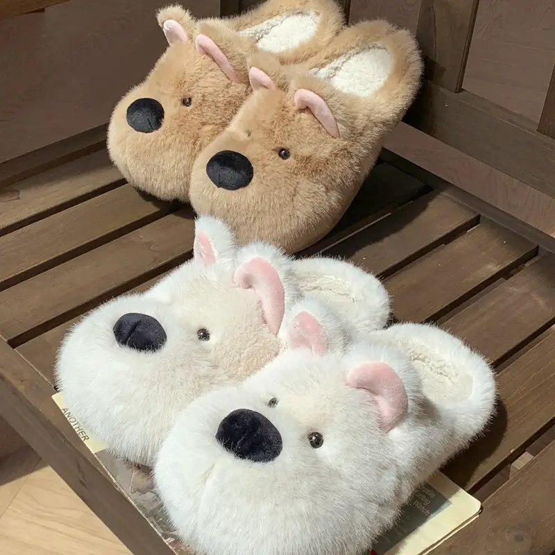 Cute Puppy Cotton Slippers for Women Winter Home Indoor Plush Warm Women's Home Soft Bottom Non-Slip Cotton Slippers Wholesale - Image 6