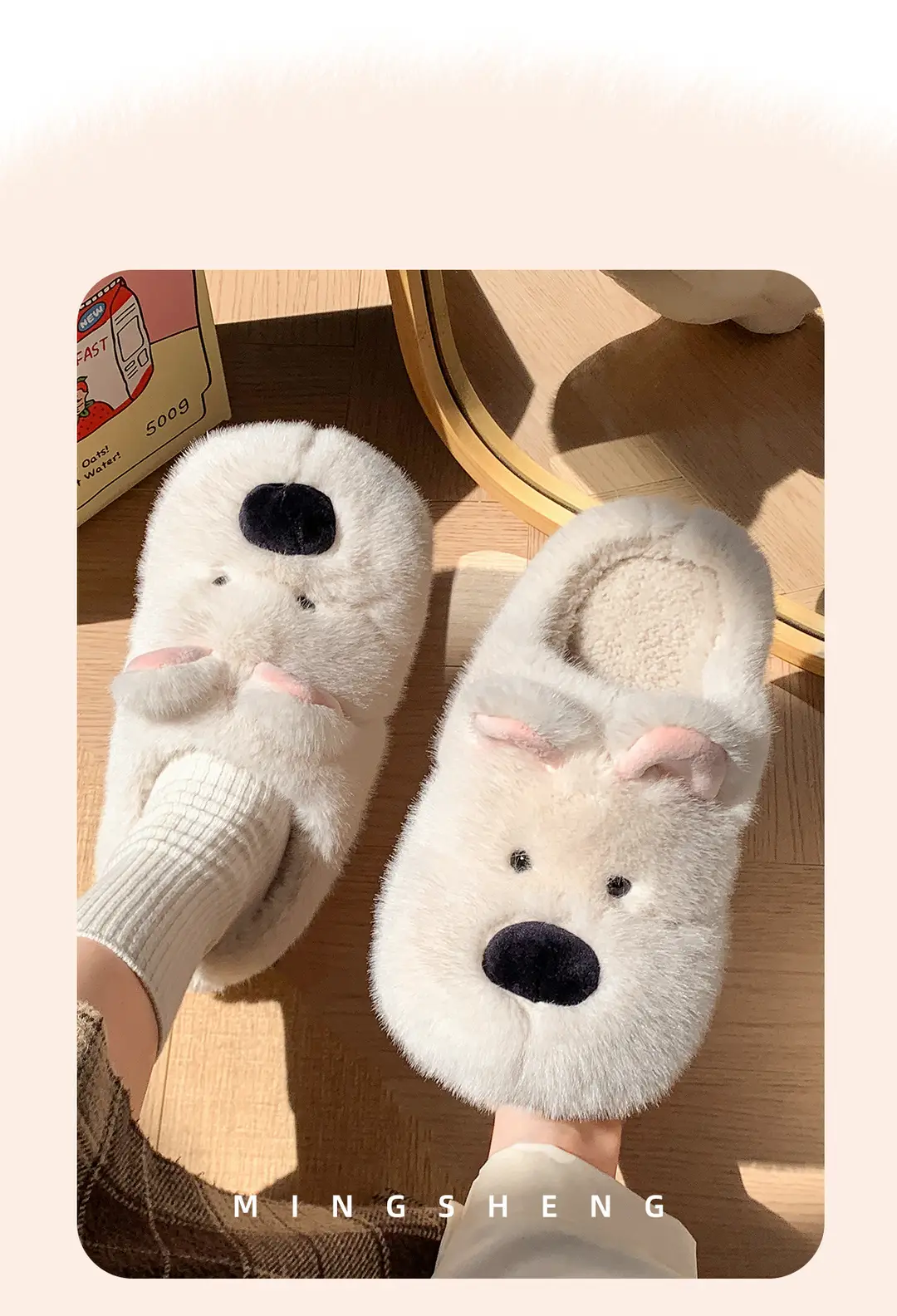 Cute Puppy Cotton Slippers for Women Winter Home Indoor Plush Warm Women's Home Soft Bottom Non-Slip Cotton Slippers Wholesale — feature 3