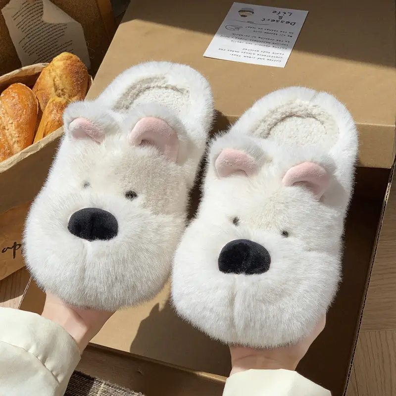 Cute Puppy Cotton Slippers for Women Winter Home Indoor Plush Warm Women's Home Soft Bottom Non-Slip Cotton Slippers Wholesale - Image 2
