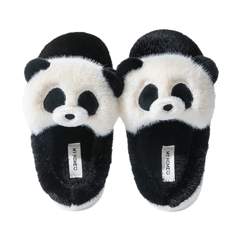 Black and White Panda Cute Cotton Slippers for Women's Home Indoor Plush Slippers Winter Warm Thick-Soled Cotton Slippers