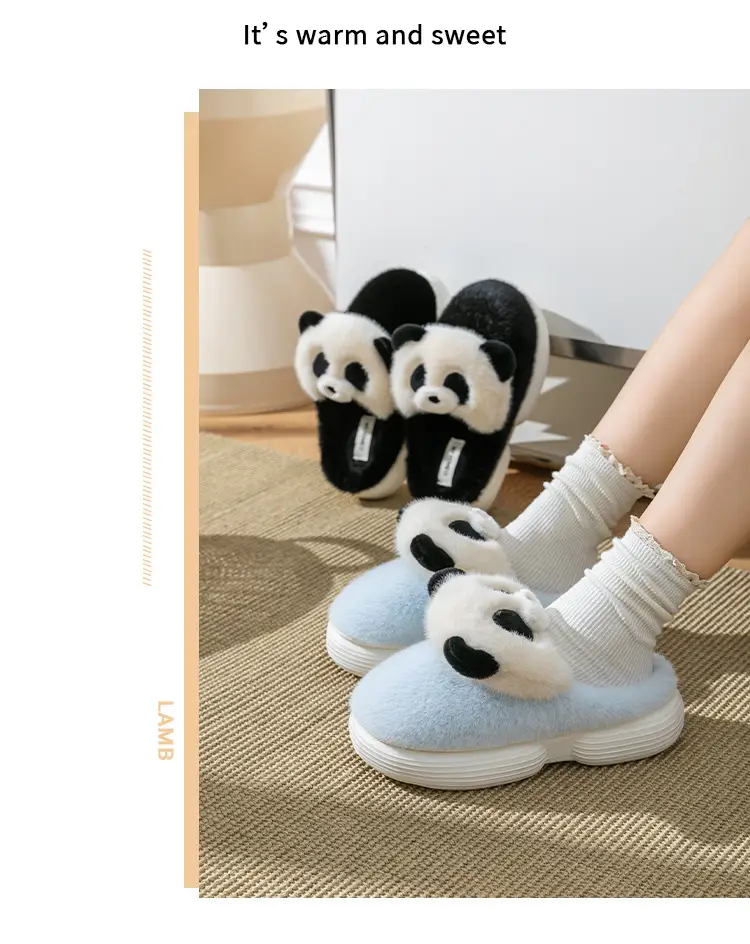 Black and White Panda Cute Cotton Slippers for Women's Home Indoor Plush Slippers Winter Warm Thick-Soled Cotton Slippers — feature 13