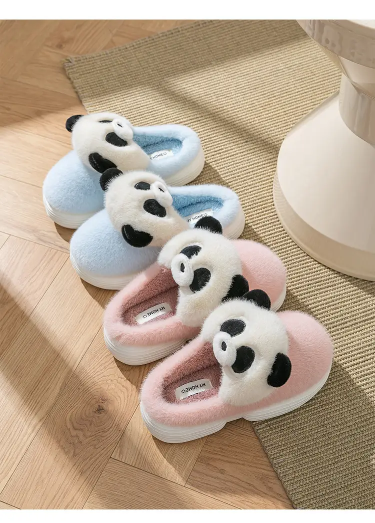 Black and White Panda Cute Cotton Slippers for Women's Home Indoor Plush Slippers Winter Warm Thick-Soled Cotton Slippers — feature 14