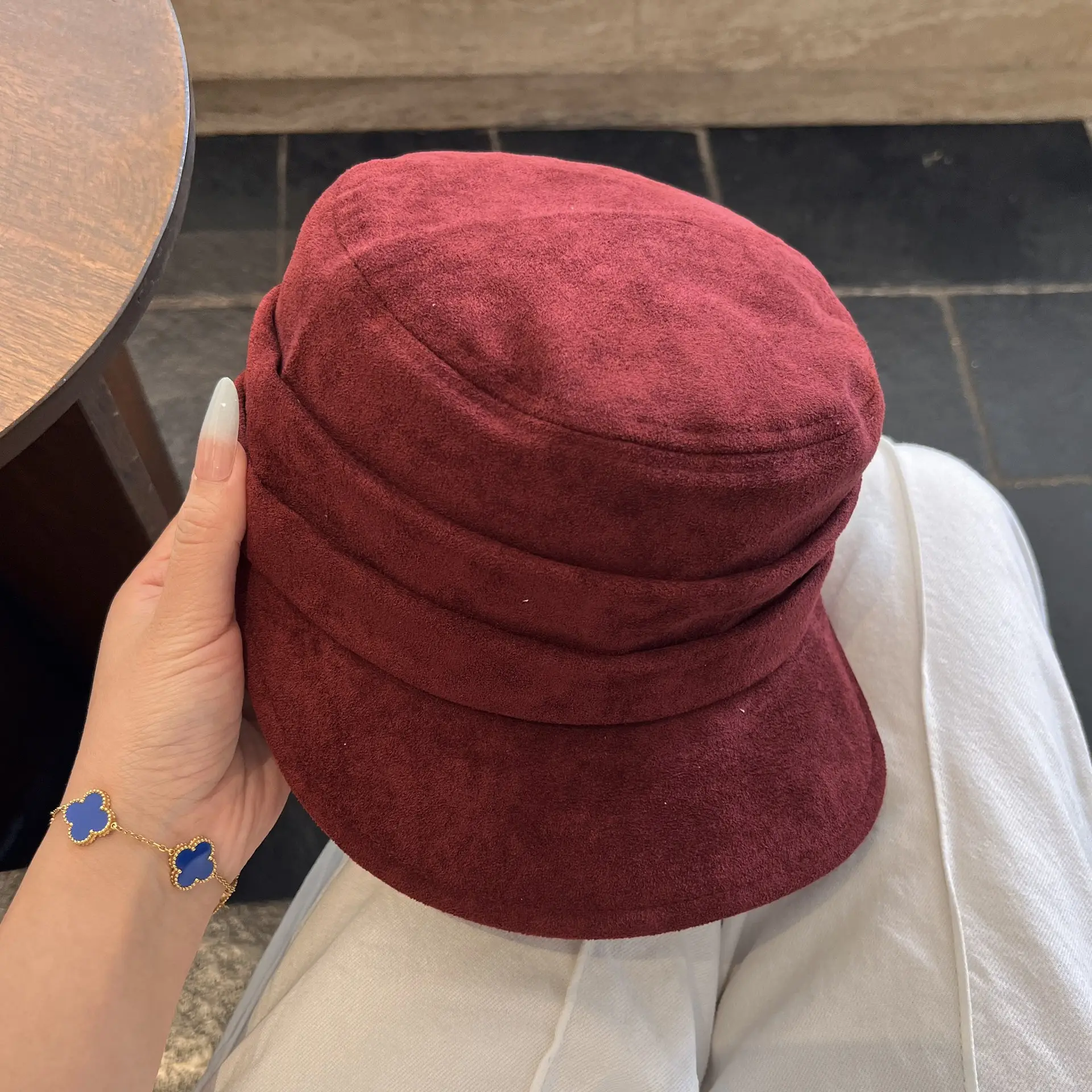 Women Wool Bucket Hat Maroon Soft Wool - Image 4