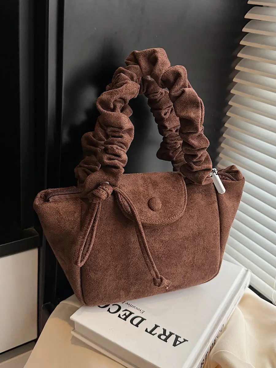 Women Suede Pleated Bag Brown Winter 2025 - Image 6