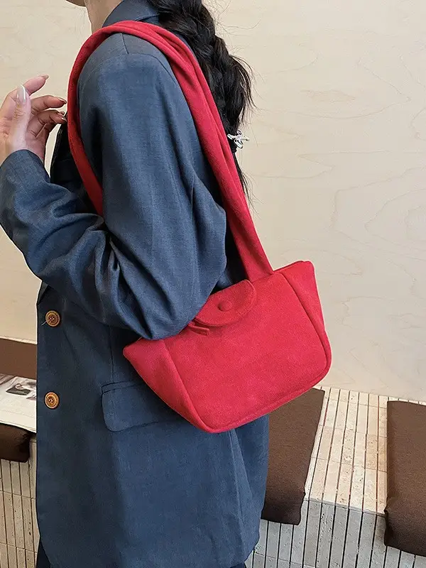 Women Suede Pleated Bag Brown Winter 2025 - Image 7