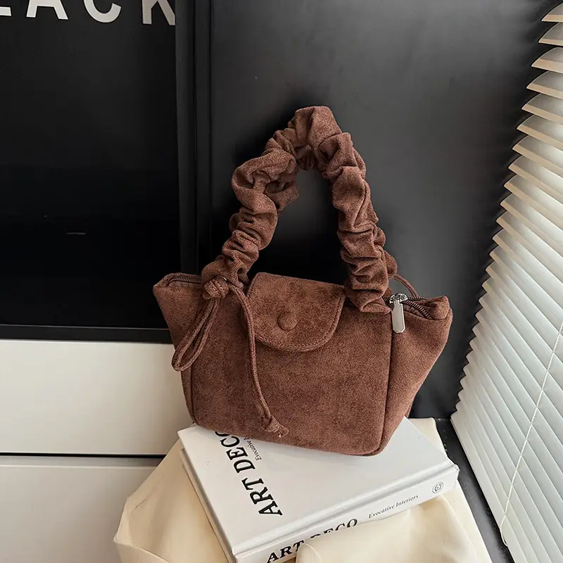 Women Suede Pleated Bag Brown Winter 2025 - Image 2