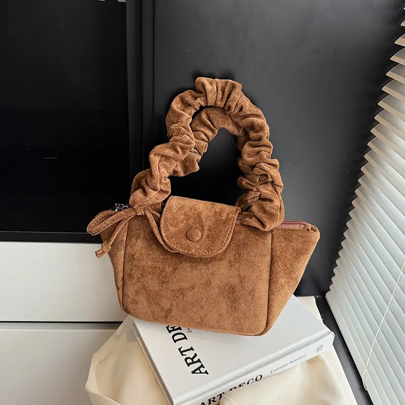 Women Suede Pleated Bag Brown Winter 2025 - Image 3