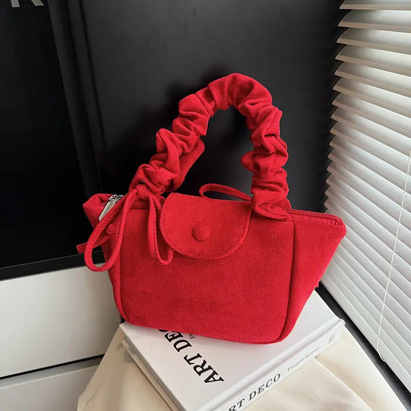 Women Suede Pleated Bag Brown Winter 2025 - Image 5