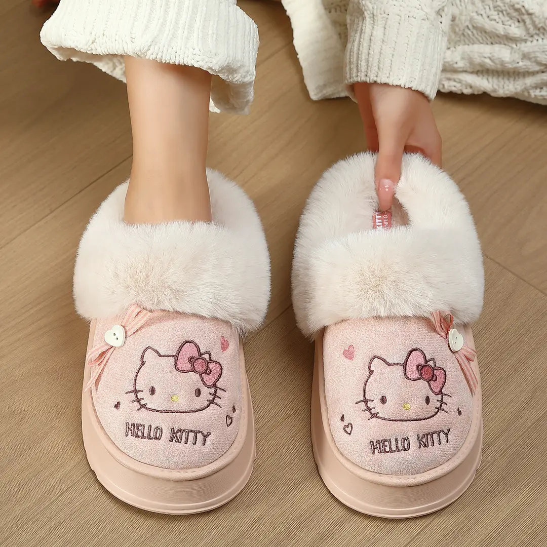 Thick-Soled Cute Cotton Slippers for Women, New Winter Style for Outdoor Wear, Indoor Cartoon Kitten Warm Plush Cotton Slippers Wholesale - Image 10