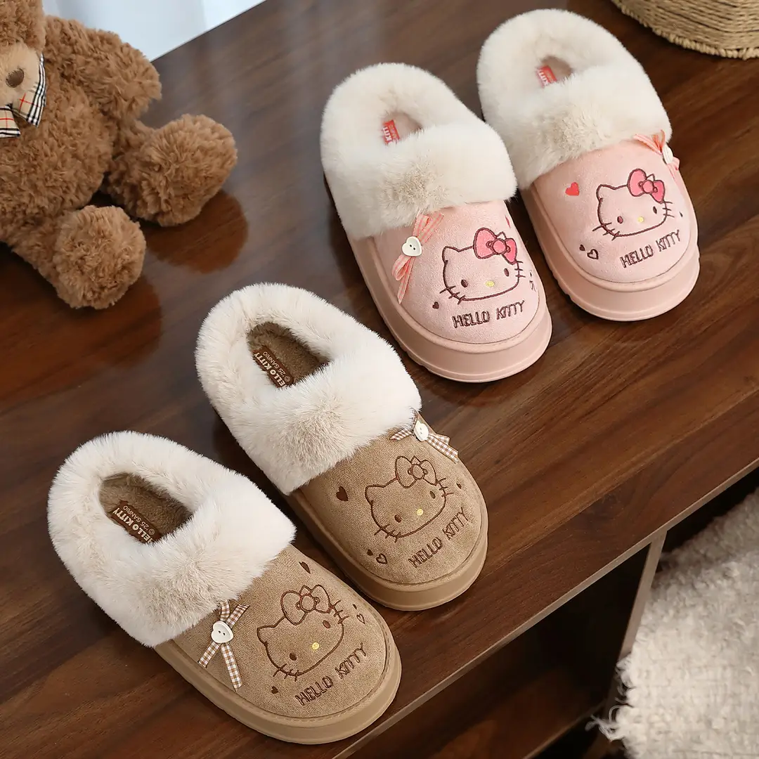 Thick-Soled Cute Cotton Slippers for Women, New Winter Style for Outdoor Wear, Indoor Cartoon Kitten Warm Plush Cotton Slippers Wholesale - Image 11