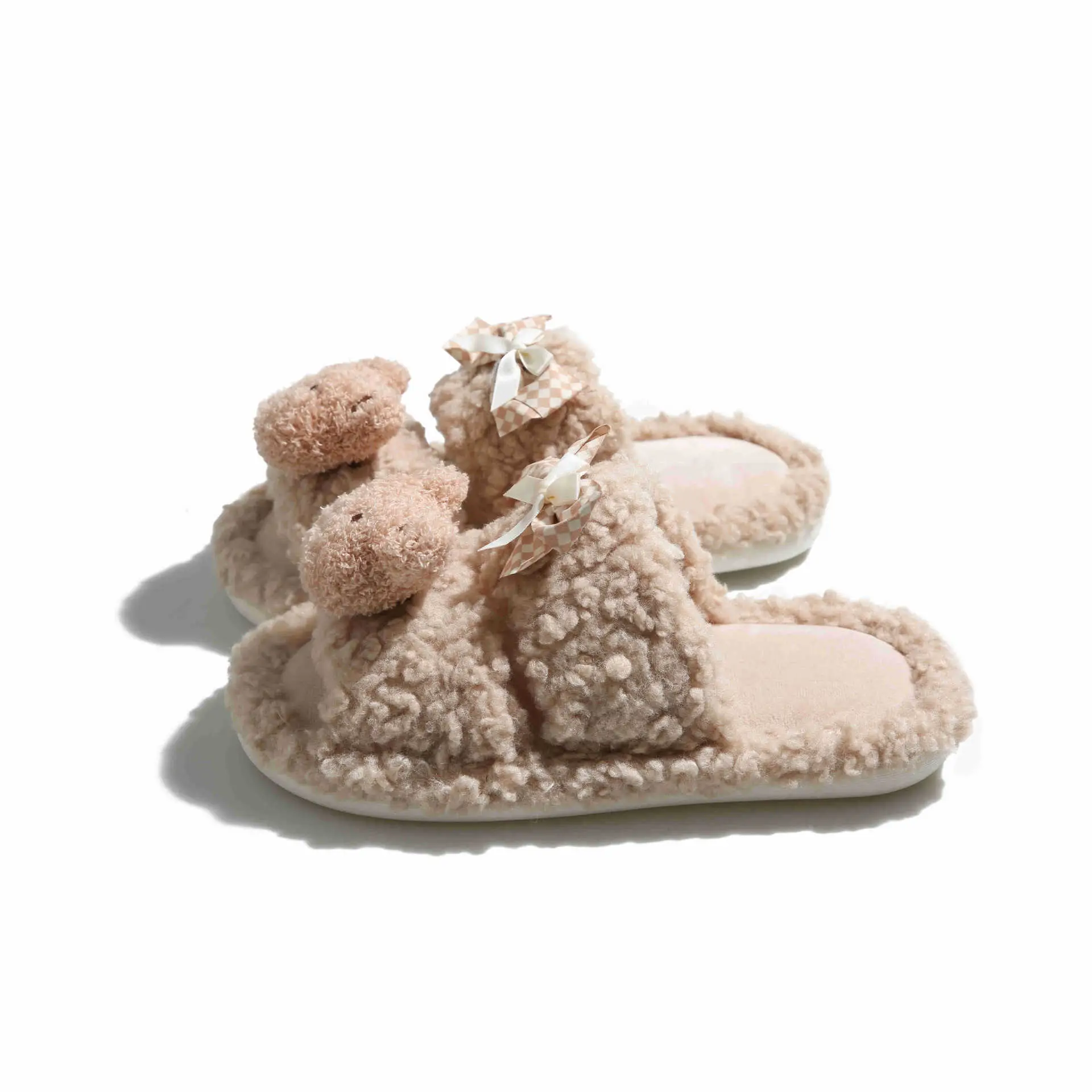 Cartoon Bear Bow Warm Flats for Girls - Image 7