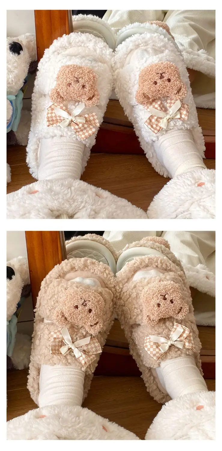 Cartoon Bear Bow Warm Flats for Girls — feature 12