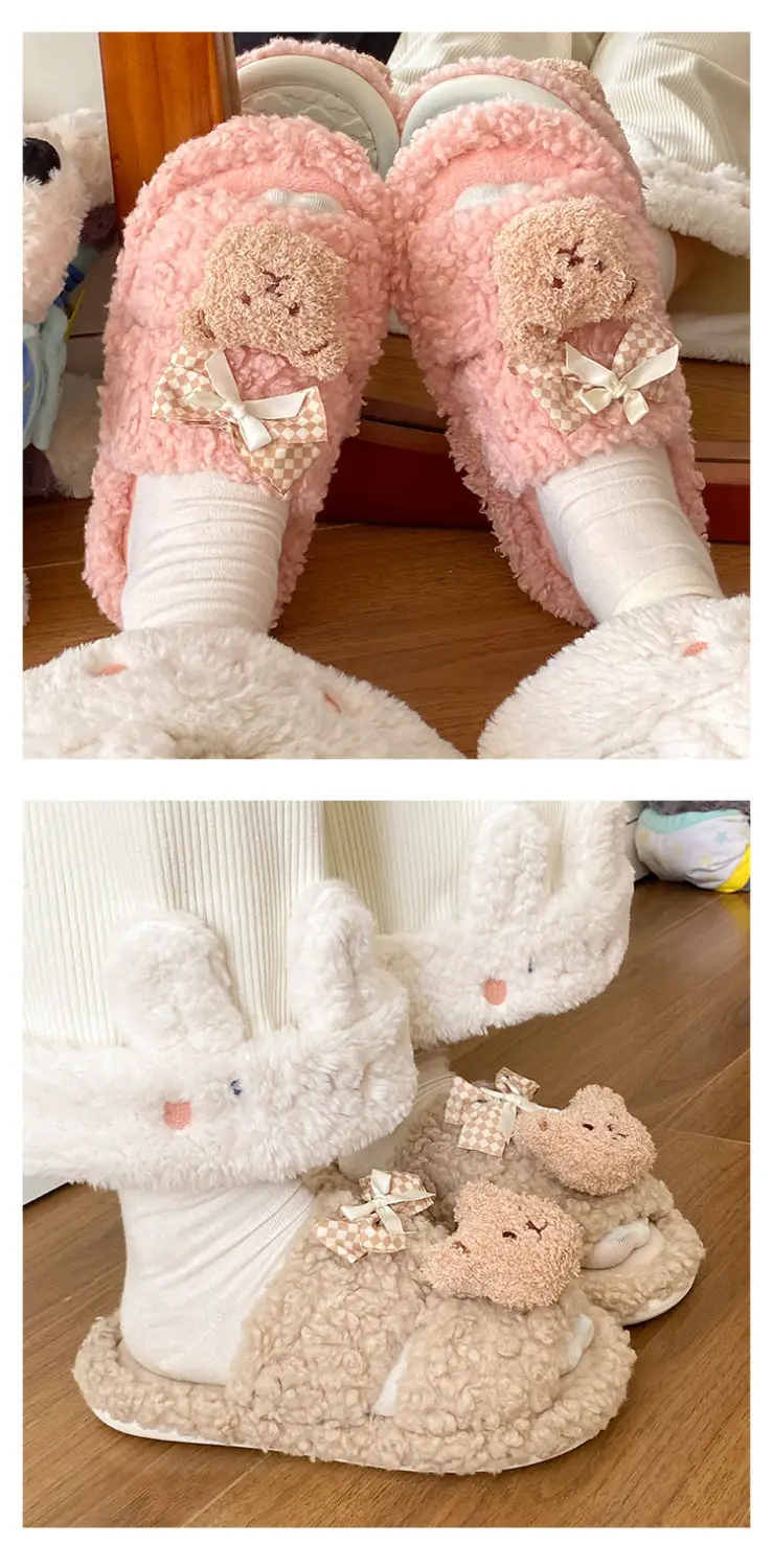Cartoon Bear Bow Warm Flats for Girls — feature 13