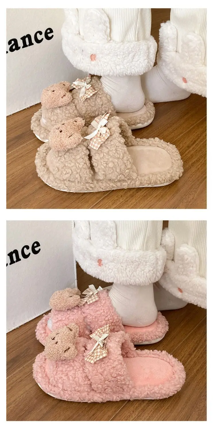 Cartoon Bear Bow Warm Flats for Girls — feature 14