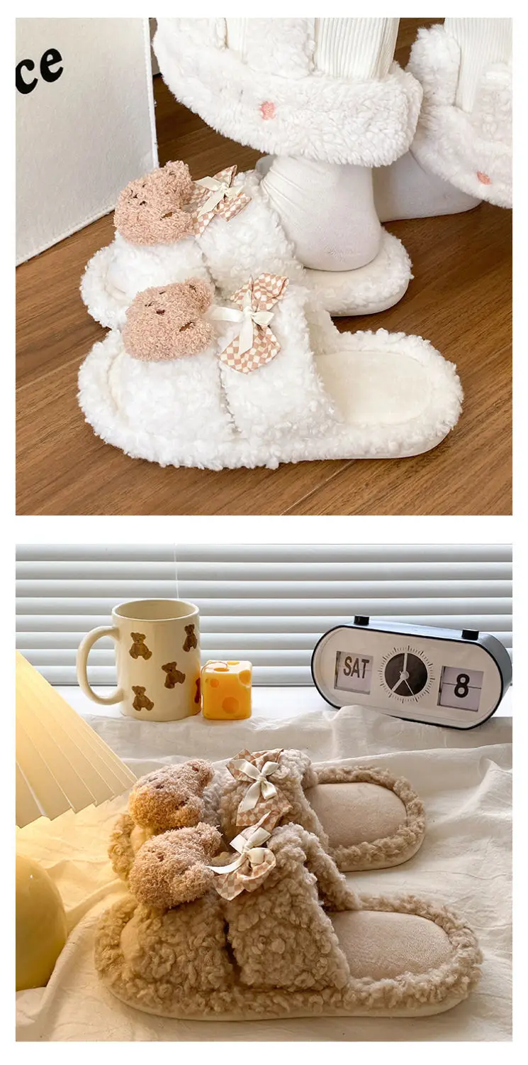 Cartoon Bear Bow Warm Flats for Girls — feature 16