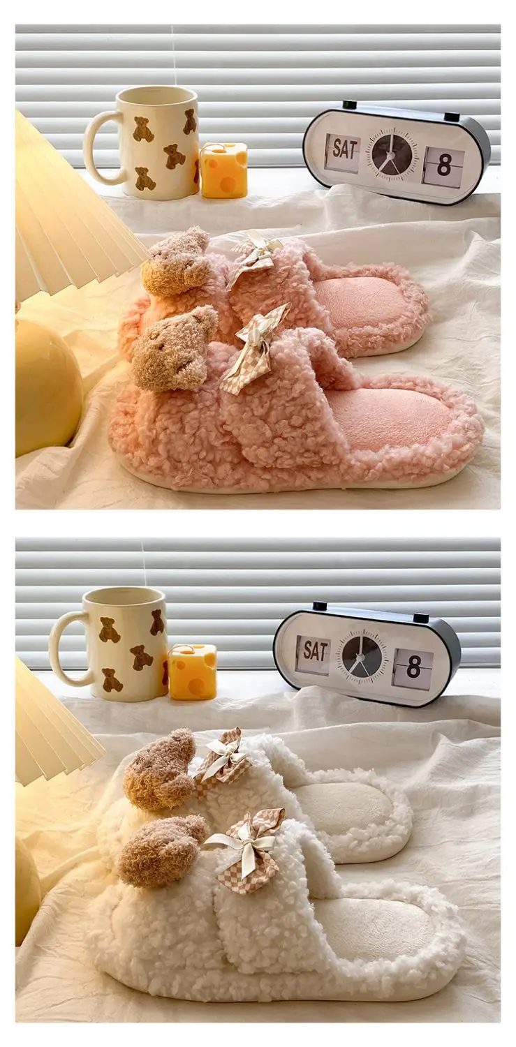 Cartoon Bear Bow Warm Flats for Girls — feature 17