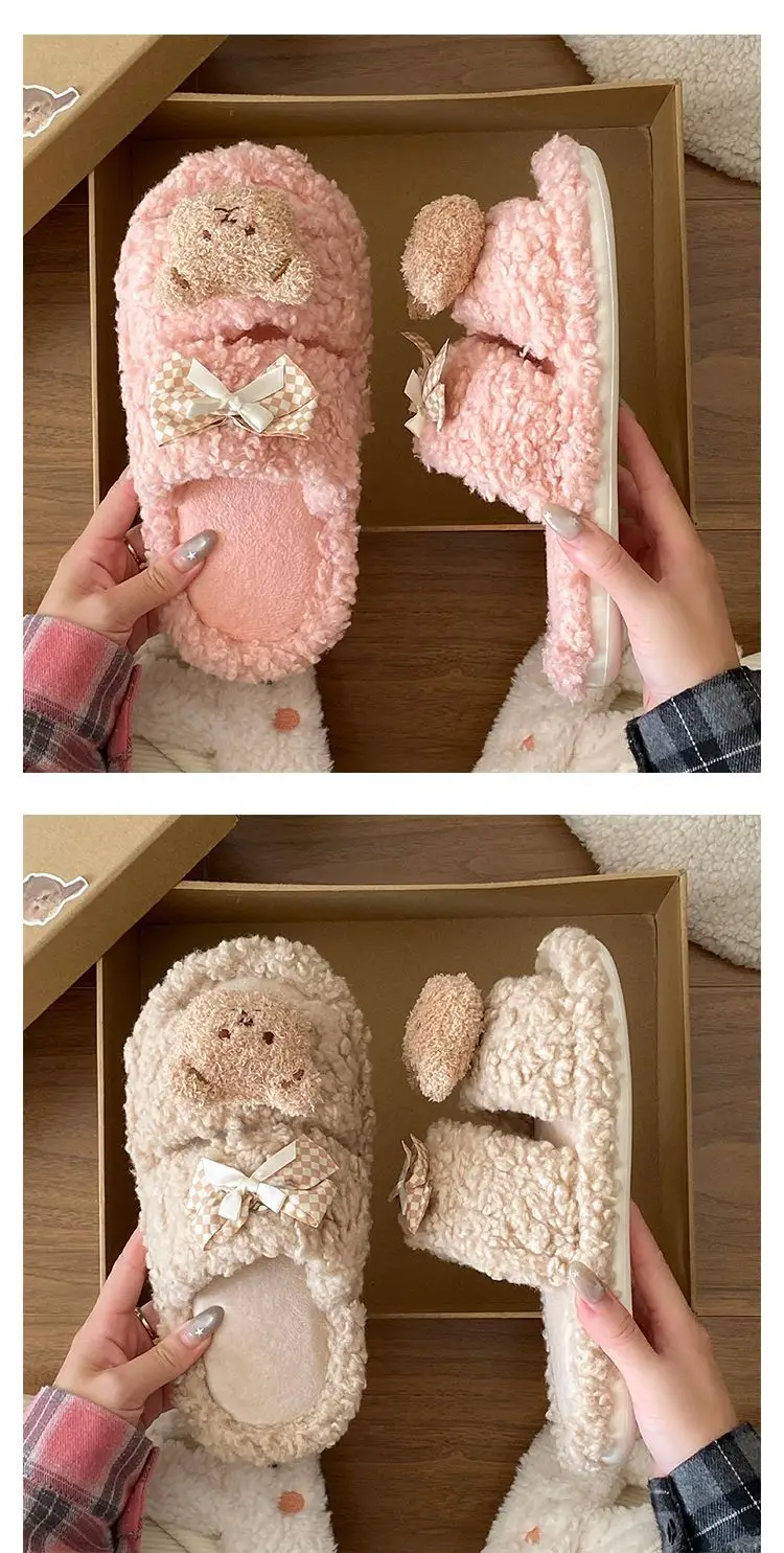 Cartoon Bear Bow Warm Flats for Girls — feature 18