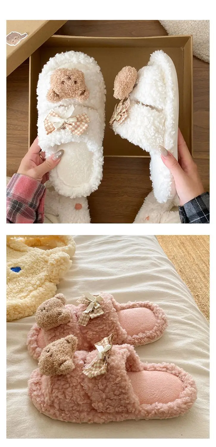 Cartoon Bear Bow Warm Flats for Girls — feature 19
